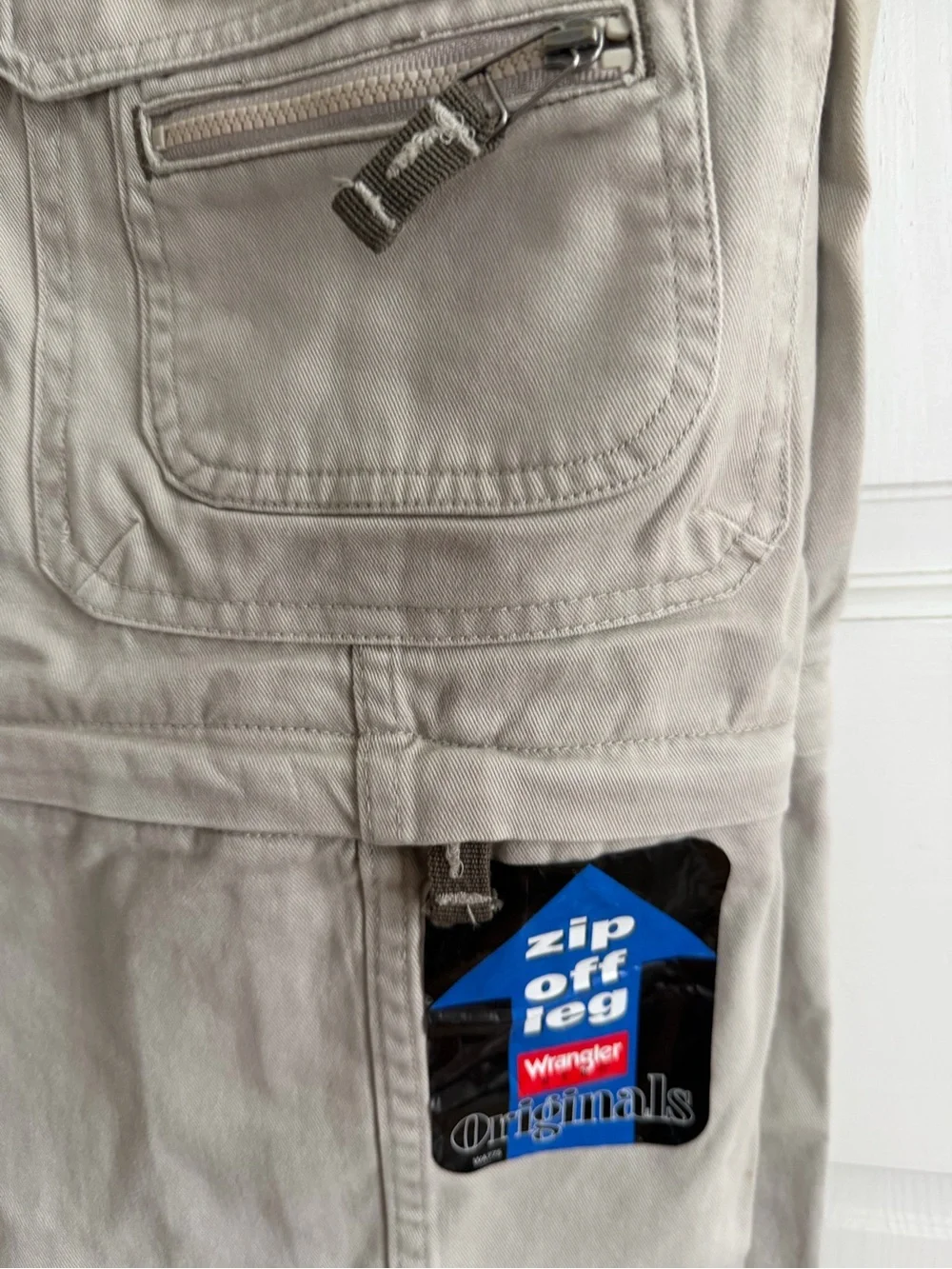 NWT Kids WRANGLER Originals Khaki Zip-Off Pants to Shorts 14 HUSKY 100% Cotton